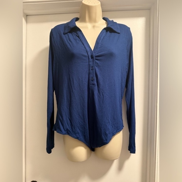 Violet & Roses Blue Ribbed Bodysuit Plus Size 1X - Picture 3 of 14